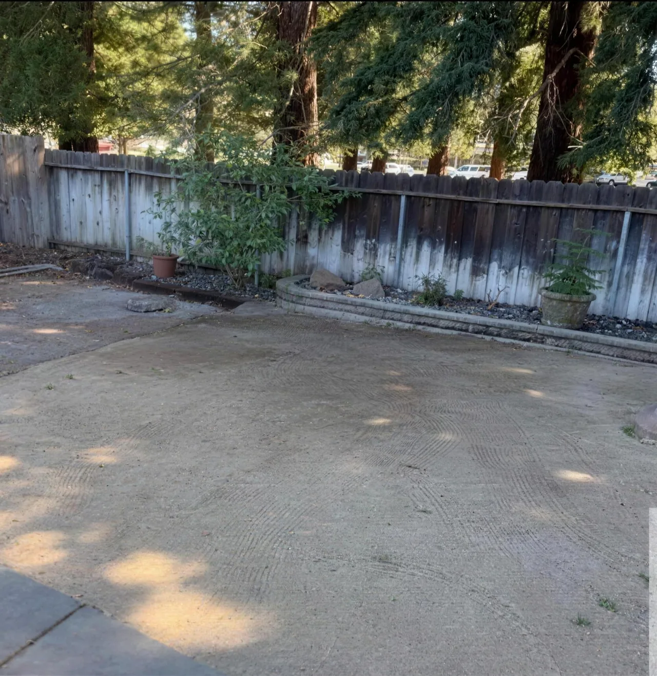After: the same backyard completely cleared and swept