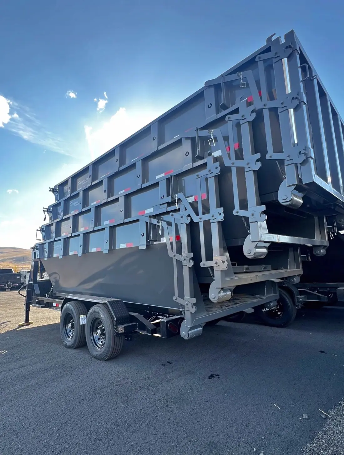 Roll-off bins stacked and ready for the next job